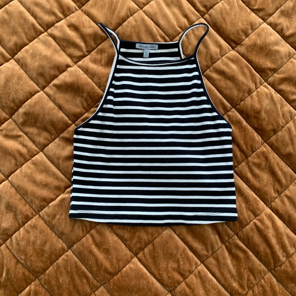 High-neck Striped Crop Top